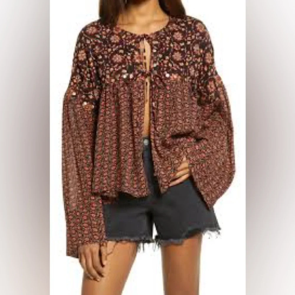 NEW Free People Malia Embellished Babydoll Jacket Top Blouse Extra‎ Small 💖